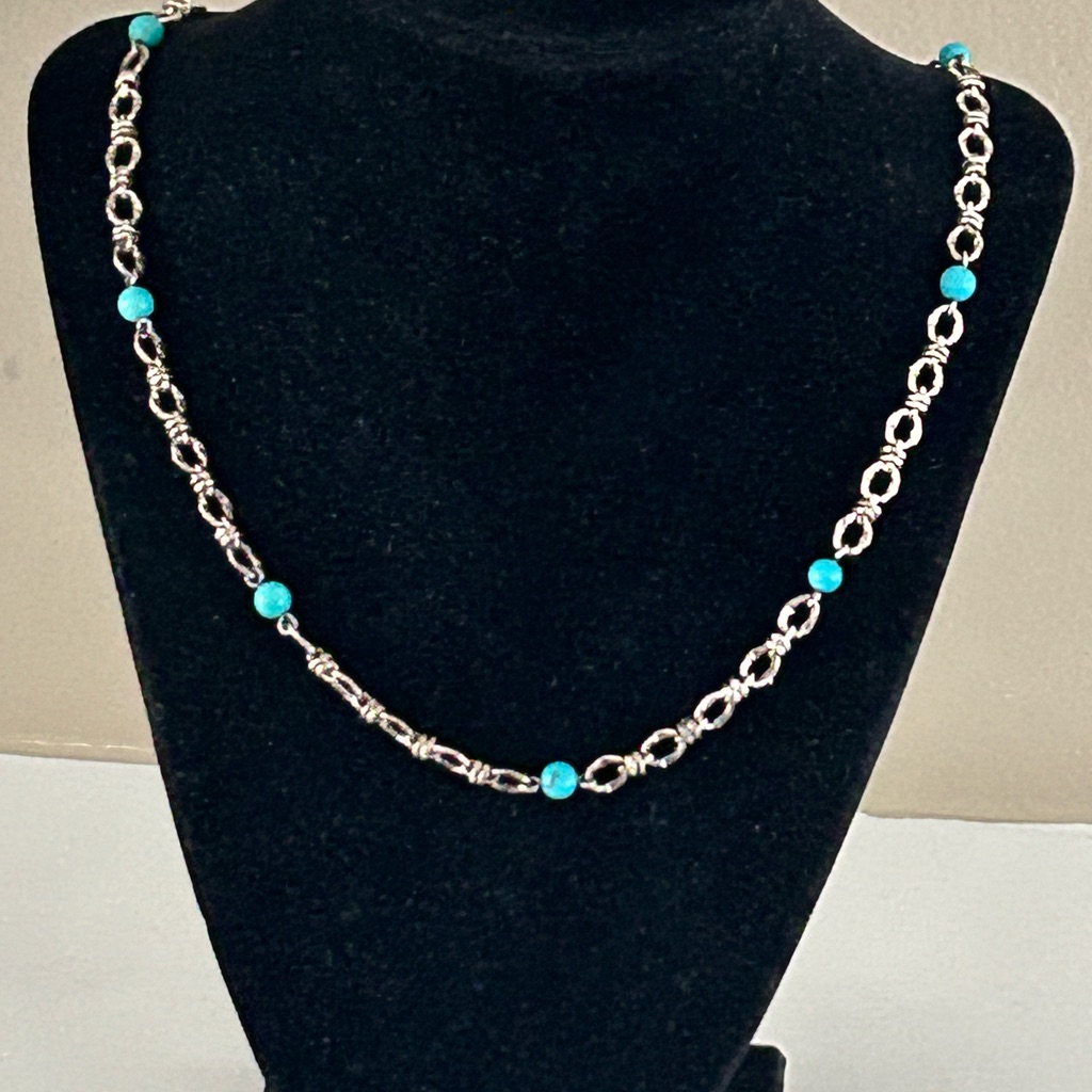 Atasay Kuyumculuk Sterling Necklace With Turquoise Beads. Marked Ak Turkey 925.